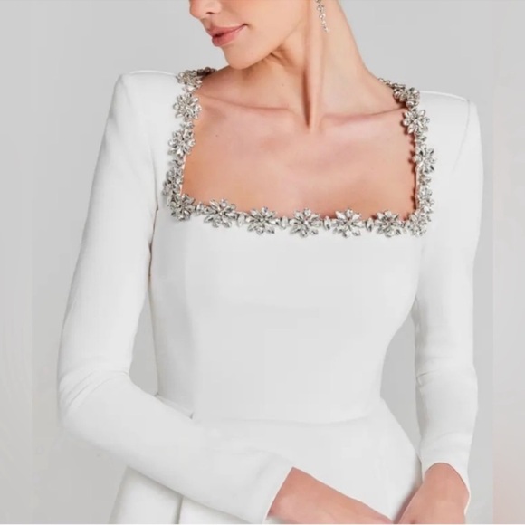 NADINE MERABI Dresses & Skirts - NADINE MERABI White Dress with Silver Embellishments